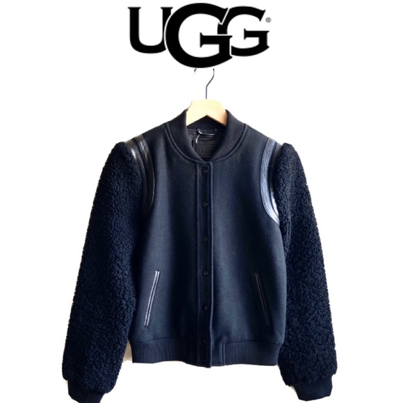 🔖 M UGG Wool Leather Sherpa Varsity Bomber Jacket